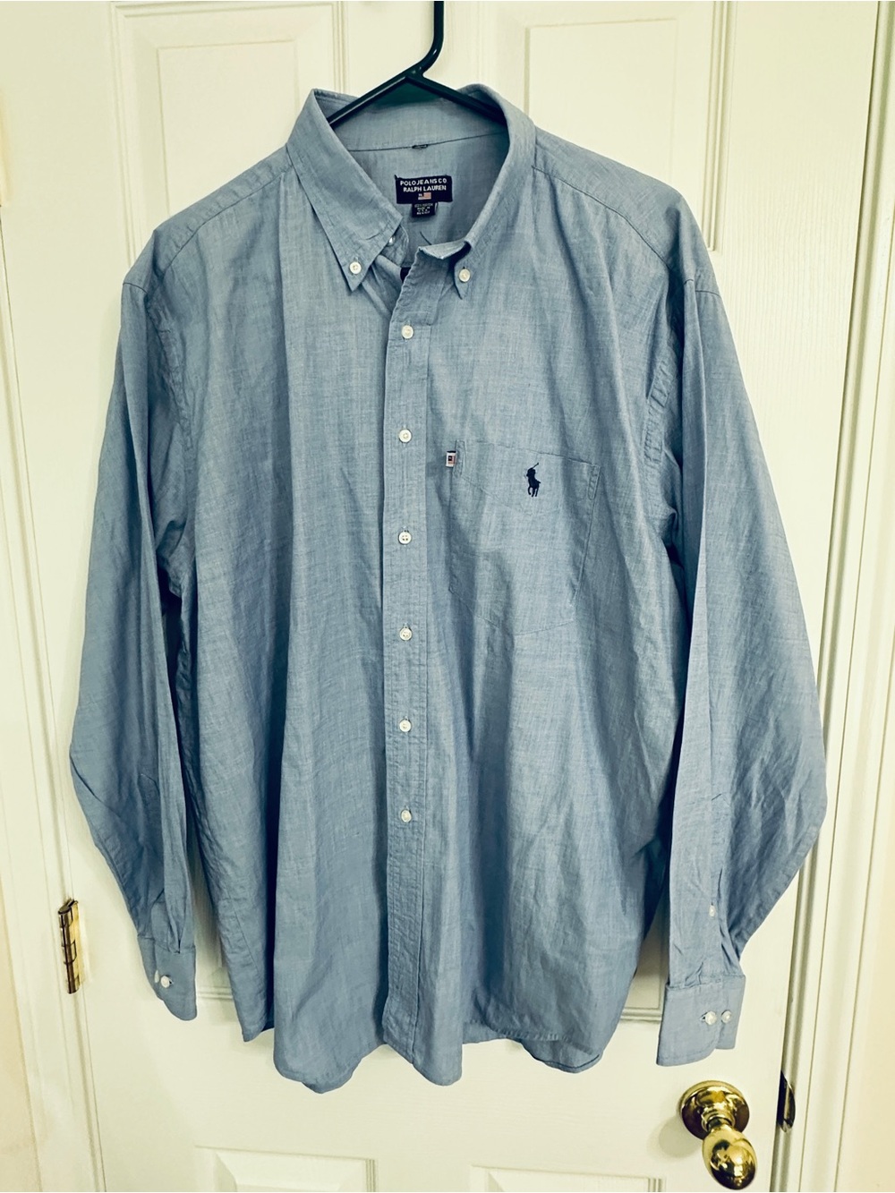Vintage Polo Jeans Co. Ralph Lauren Button Down Shirt Made In USA Blue XL